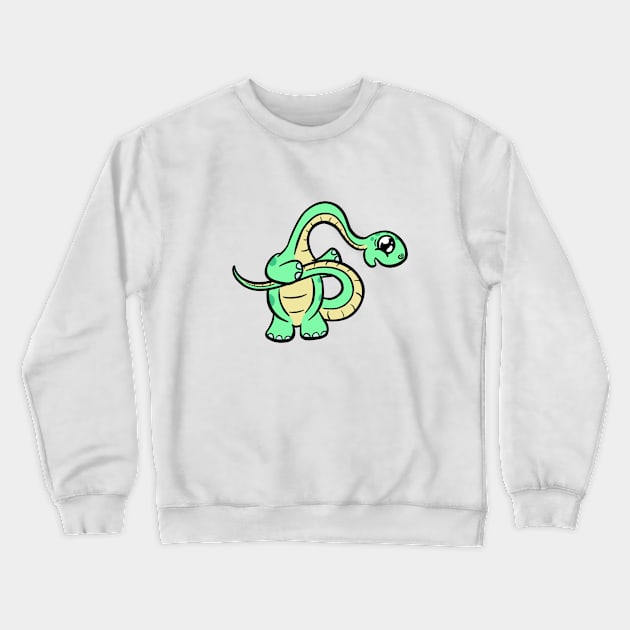 Baby Green diplodocus dinosaur cartoon Crewneck Sweatshirt by Squeeb Creative